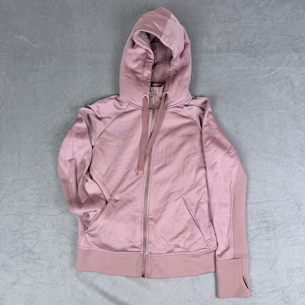Athleta Triumph Luxe‎ Shine Cozy Sherpa Full Zip Hoodie Pink Mauve 511431 Small
